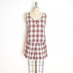 vintage 90s top shorts outfit set red white plaid grunge full high waisted M